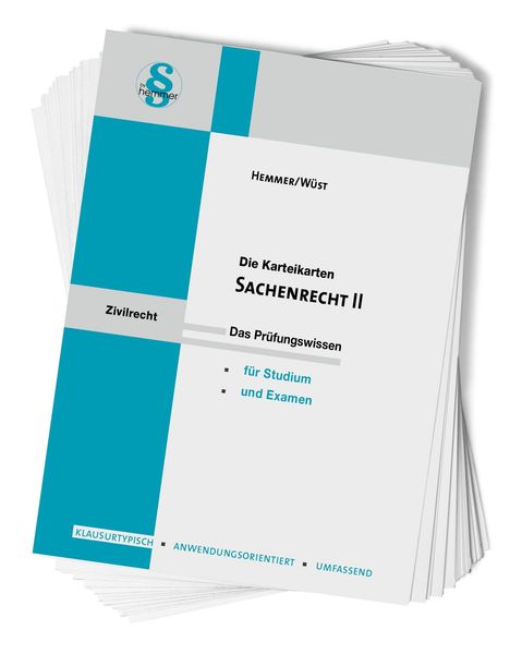 Karteikartenstapel "Sachrecht II", Zivilrecht, für Studium und Examen. Hemmer/Wüst, Logo oben links.