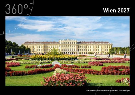 "Wien 2027" und "Schloss Schönbrunn war die Sommerresidenz der Habsburger" in weißen Texten. Darunter Gartenansicht.
