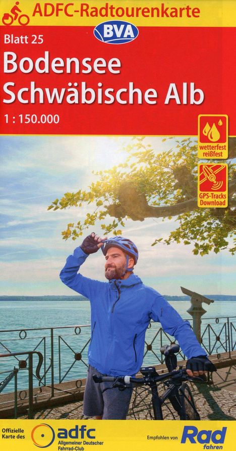 ADFC-Radtourenkarte 25 Bodensee Schwäbische Alb 1:150.000, reiß- und wetterfest, E-Bike geeignet, GPS-Tracks Download, Karten