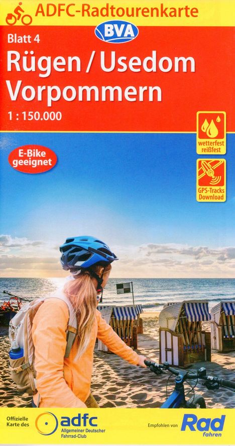 ADFC-Radtourenkarte 4 Rügen/Usedom Vorpommern 1:150.000, reiß- und wetterfest, E-Bike geeignet, GPS-Tracks Download, Karten