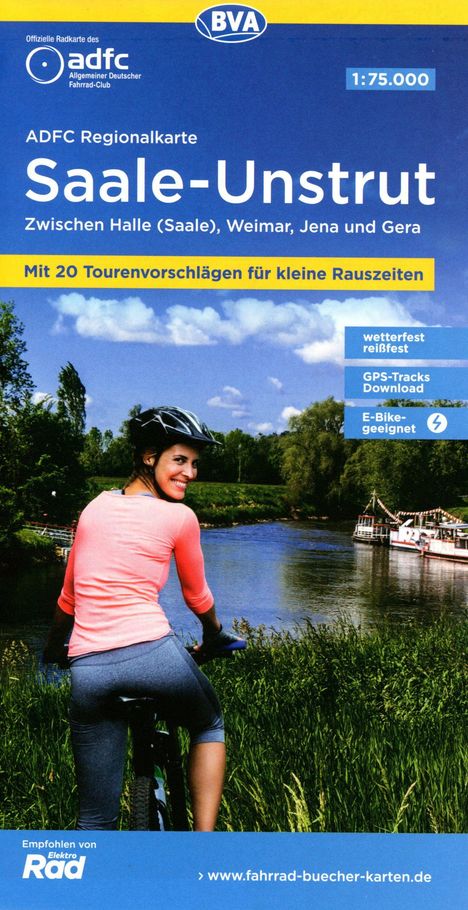 ADFC-Regionalkarte Saale-Unstrut, 1:75.000, mit Tagestourenvorschlägen, reiß- und wetterfest, E-Bike-geeignet, GPS-Tracks Download, Karten