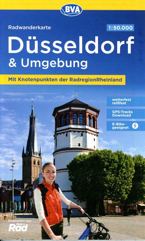 Radwanderkarte BVA Düsseldorf &amp; Umgebung, mit Knotenpunkten der RadRegionRheinland, 1:50.000, reiß- und wetterfest, GPS-Tracks Download, E-Bike geeignet, Karten