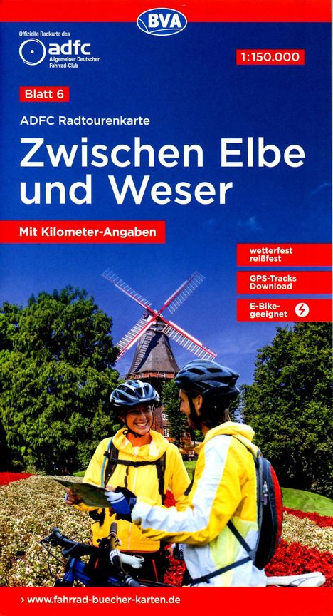 ADFC-Radtourenkarte 6 Zwischen Elbe und Weser 1:150.000, reiß- und wetterfest, E-Bike geeignet, GPS-Tracks Download, mit Bett+Bike-Symbolen, mit Kilometer-Angaben, Karten