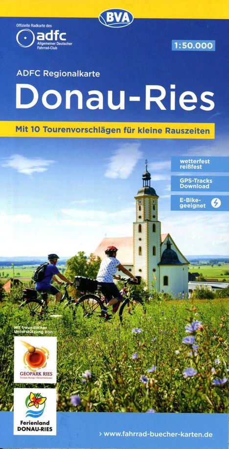 ADFC-Regionalkarte Donau-Ries, 1:50.000, mit Tagestourenvorschlägen, reiß- und wetterfest, E-Bike-geeignet, GPS-Tracks Download, Karten