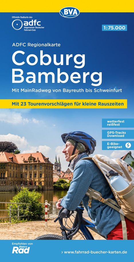 ADFC-Regionalkarte Coburg Bamberg, 1:75.000, mit Tagestourenvorschlägen, reiß- und wetterfest, E-Bike-geeignet, GPS-Tracks Download, Karten