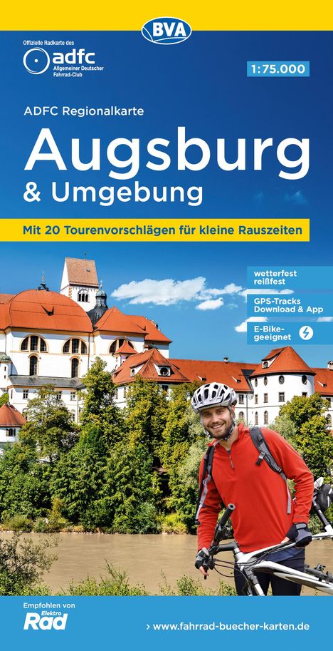 ADFC-Regionalkarte Augsburg und Umgebung, 1:75.000, mit Tagestourenvorschlägen, reiß- und wetterfest, E-Bike-geeignet, GPS-Tracks-Download, Karten