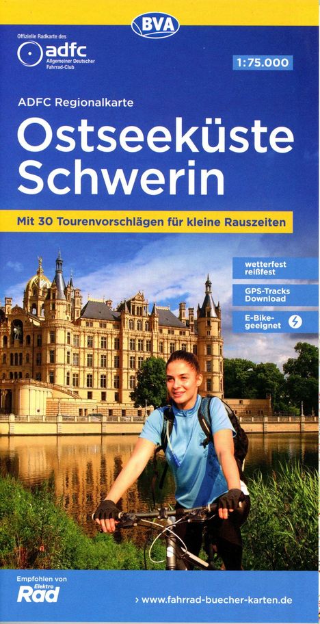 ADFC-Regionalkarte Ostseeküste Schwerin, 1:75.000, mit Tagestourenvorschlägen, reiß- und wetterfest, E-Bike-geeignet, GPS-Tracks-Download, Karten
