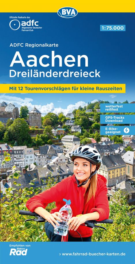 ADFC-Regionalkarte Aachen Dreiländereck, 1:75.000, reiß- und wetterfest, mit kostenlosem GPS-Download der Touren via BVA-website oder Karten-App, Karten