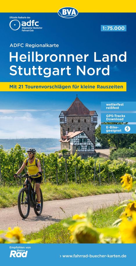 ADFC-Regionalkarte Heilbronner Land - Stuttgart Nord 1:75.000, reiß- und wetterfest, mit kostenlosem GPS-Download der Touren via BVA-website oder Karten-App, Karten