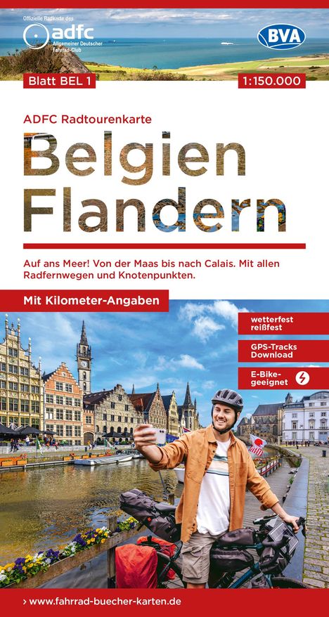 ADFC-Radtourenkarte BEL 1 Belgien Flandern 1:150.000, reiß- und wetterfest, E-Bike geeignet, GPS-Tracks Download, Karten
