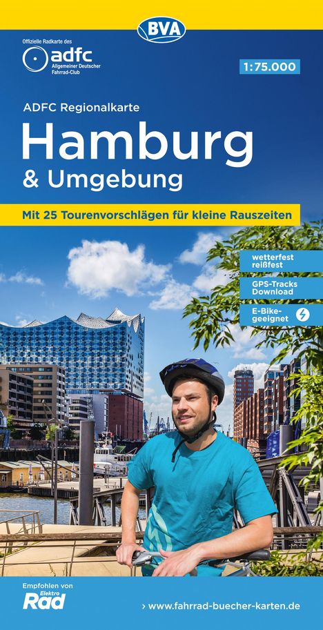 ADFC-Regionalkarte Hamburg und Umgebung, 1:75.000, mit Tagestourenvorschlägen, reiß- und wetterfest, E-Bike-geeignet, GPS-Tracks-Download, Karten