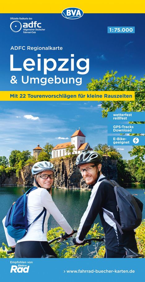 ADFC-Regionalkarte Leipzig und Umgebung, 1:75.000, mit Tagestourenvorschlägen, reiß- und wetterfest, E-Bike-geeignet, GPS-Tracks Download, Karten