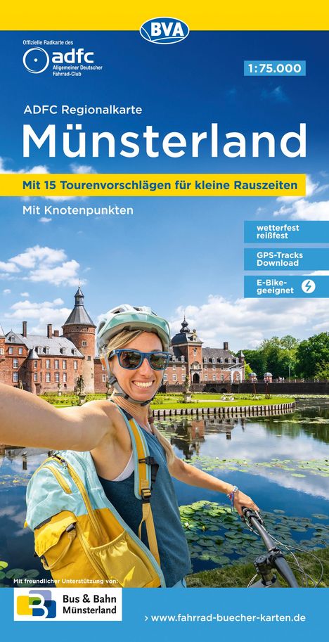 ADFC-Regionalkarte Münsterland, 1:75.000, mit Tagestourenvorschlägen, reiß- und wetterfest, E-Bike-geeignet, mit Knotenpunkten, GPS-Tracks-Download, Karten
