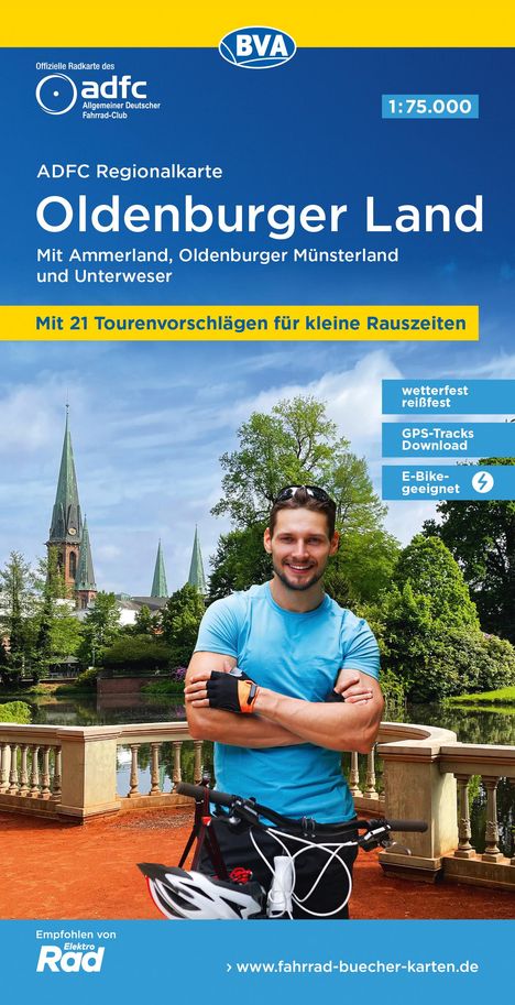 ADFC-Regionalkarte Oldenburger Land, 1:75.000, mit Tagestourenvorschlägen, mit Knotenpunkten, reiß- und wetterfest, E-Bike-geeignet, GPS-Tracks Download, Karten