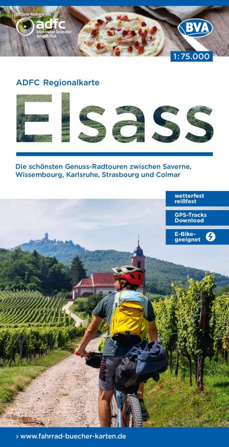 ADFC-Regionalkarte Elsass, 1:75.000, mit Tagestourenvorschlägen, reiß- und wetterfest, E-Bike-geeignet, GPS-Tracks Download, Karten