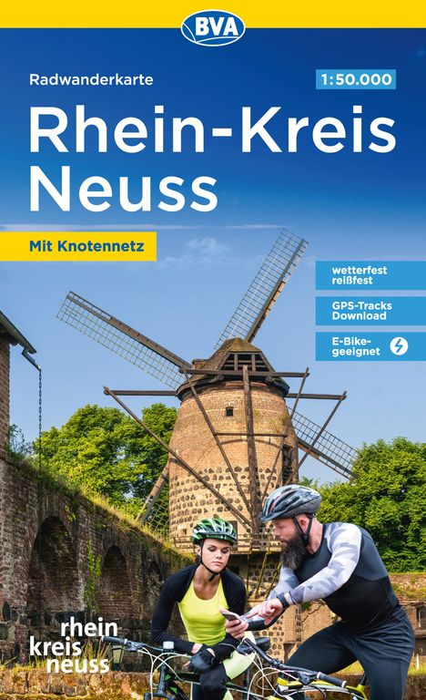 Radwanderkarte BVA Rhein-Kreis Neuss 1:50.000, reiß- und wetterfest, GPS-Tracks Download, mit Knotennetz, Karten