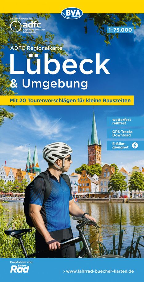 ADFC-Regionalkarte Lübeck und Umgebung, 1:75.000, mit Tagestourenvorschlägen, reiß- und wetterfest, E-Bike-geeignet, GPS-Tracks-Download, Karten