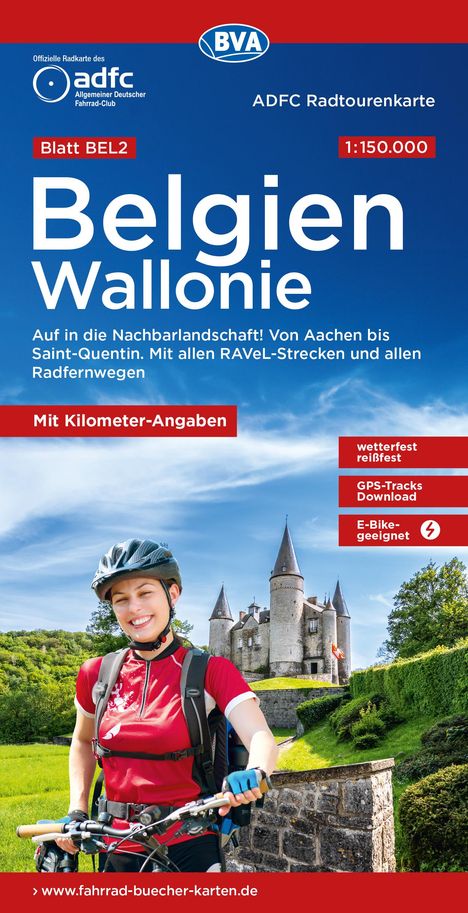 ADFC-Radtourenkarte BEL 2 Belgien Wallonie 1:150.000, reiß- und wetterfest, E-Bike geeignet, GPS-Tracks Download, mit Kilometer-Angaben, Karten