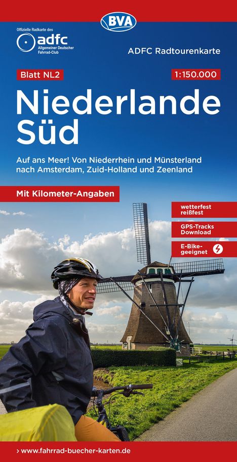 ADFC-Radtourenkarte NL 2 Niederlande Süd 1:150.000, reiß- und wetterfest, E-Bike geeignet, GPS-Tracks Download, mit Knotenpunkten, mit Bett+Bike Symbolen, mit Kilometer-Angaben, Karten