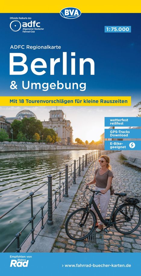 ADFC-Regionalkarte Berlin und Umgebung, 1:75.000, mit Tagestourenvorschlägen, reiß- und wetterfest, E-Bike-geeignet, mit Knotenpunkten, GPS-Tracks Download, Karten