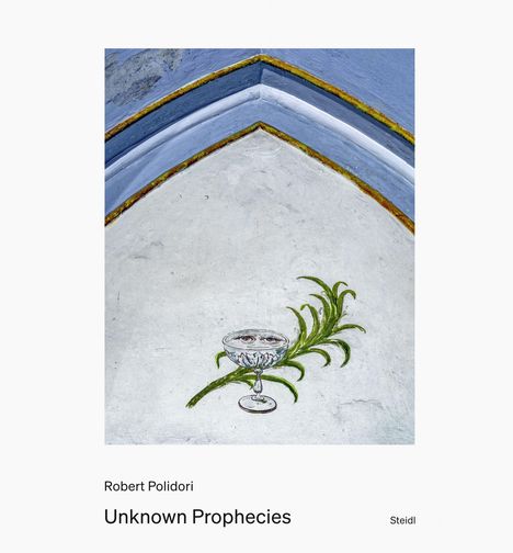 „Robert Polidori: Unknown Prophecies, Steidl.“ Ein gemaltes Glas mit Pflanzen auf einem gewölbten, farbigen Hintergrund.