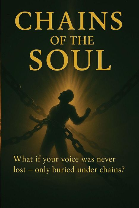 „CHAINS OF THE SOUL“ in großen Buchstaben. Ein Mensch ist von Ketten umgeben, von hinten beleuchtet.