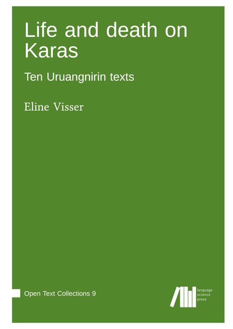 "Life and death on Karas" von Eline Visser. Grüner Hintergrund mit Logo. "Open Text Collections 9" unten links.