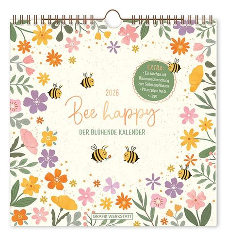 Wandkalender quadratisch 2026 Bee happy, Kalender