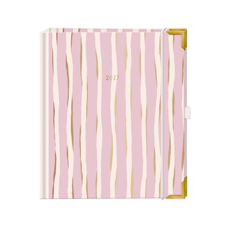 „2027“ in Goldschrift auf rosafarbenem Hintergrund mit unregelmäßigen, vertikalen, beige-weißen Streifen.