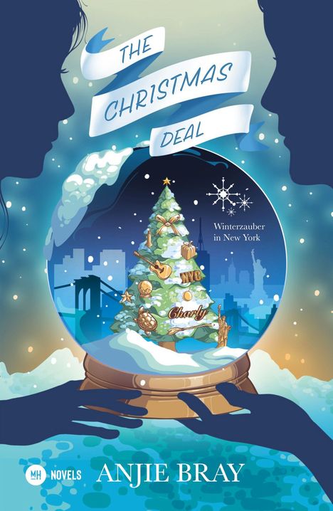 "The Christmas Deal", "Winterzauber in New York", zwei Silhouetten, Schneekugel mit geschmücktem Baum und New York Kulisse.