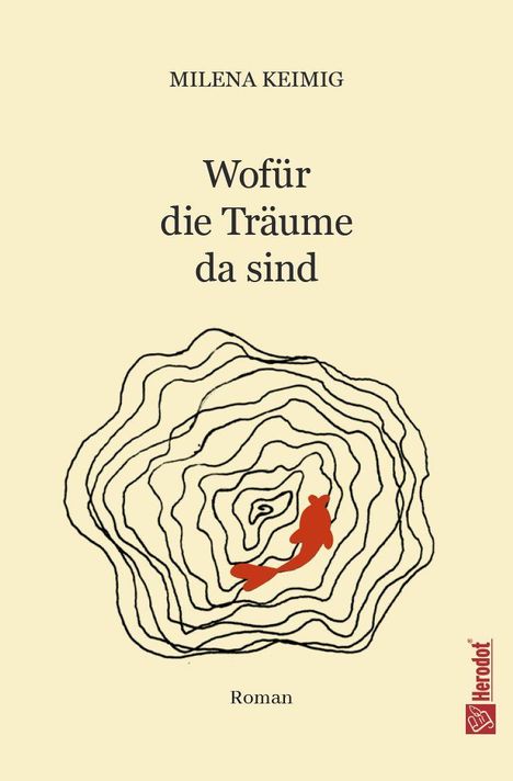 "Wofür die Träume da sind" von Milena Keimig. Illustration mit Wellenlinien und einem roten Fisch.