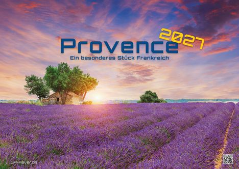 Provence 2027, Ein besonderes Stück Frankreich. Sonnenuntergang über einem Lavendelfeld und einem kleinen Steinhaus.