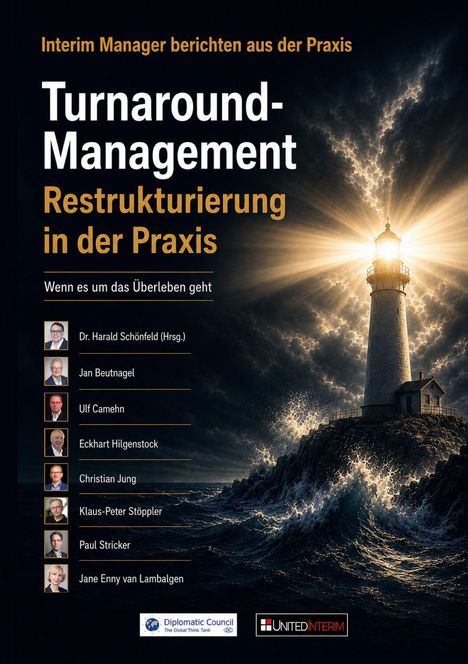 "Interim Manager berichten aus der Praxis: Turnaround-Management. Ein Leuchtturm strahlt über stürmischer See."