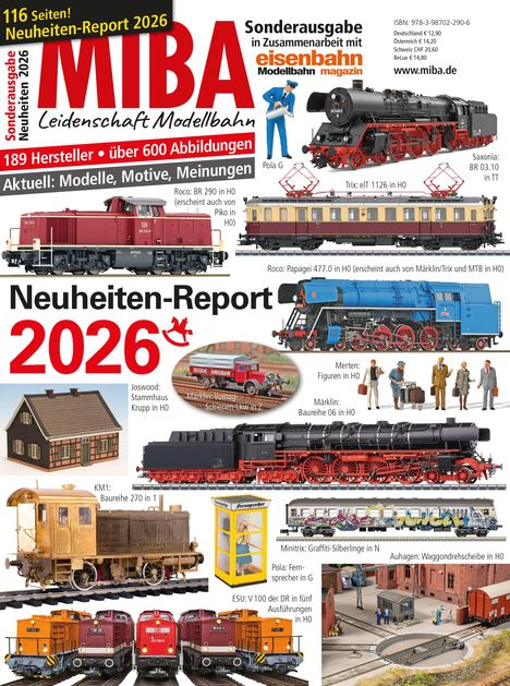 MIBA Sonderausgabe. Neuheiten-Report 2026. Modelleisenbahnen und Zubehör. Verschiedene Modelle und Hersteller gezeigt.