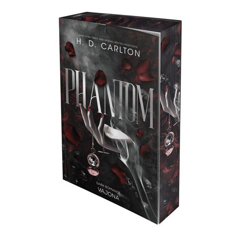 "PHANTOM" von H.D. Carlton, Dark Romance. Design mit Rosenblättern und einem elegant gestalteten Cover.