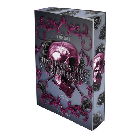 "Buchcover mit violettem Totenkopf, in Schwarz umrahmt. Titel: 'Hinterhältige Verführung'. Untertitel: 'Dark Romance'."