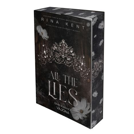 "All the Lies", "Dark Romance", "Vajona". Ein kunstvoller, glitzernder Kopfschmuck mit Blumen auf dunklem Hintergrund.