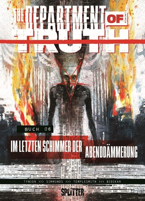 „THE DEPARTMENT OF TRUTH“, „IM LETZTEN SCHIMMER DER ABENDDÄMMERUNG“, düstere Figur mit rotem X.