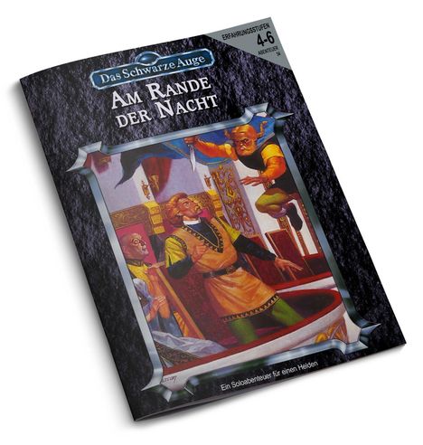 „Das Schwarze Auge: Am Rande der Nacht“, Abenteuerstufen 4-6. Illustration von Personen in mittelalterlicher Kleidung.