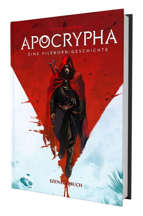 APOCRYPHA: EINE VILEBORN-GESCHICHTE, unten "SZENARIOBUCH". Illustration eines vermummten Kriegers in Rot.