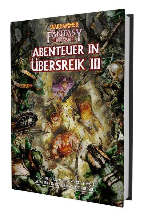 "Warhammer Fantasy Rollenspiel: Abenteuer in Übersreik III", Cover mit kämpfenden Fantasy-Wesen und dunkler, mystischer Stimmung.