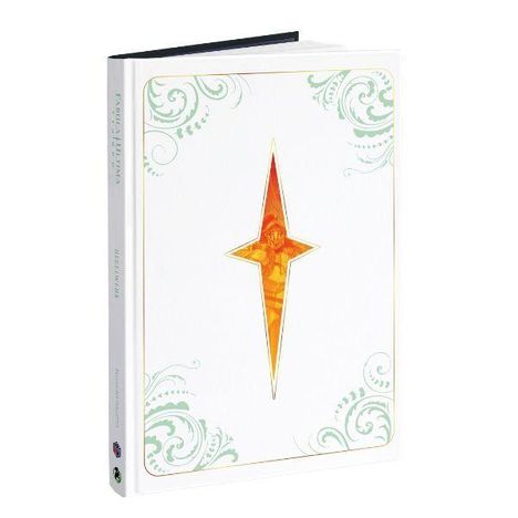 Weiße Buchdecke mit gold-oranger Raute in der Mitte, umgeben von grünen Verzierungen. Titel auf dem Rücken.