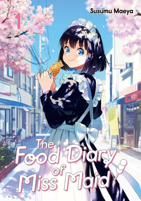 "The Food Diary of Miss Maid", "Susumu Maeya", "1". Illustration von einer jungen Frau in einer Uniform mit Eiswaffel.