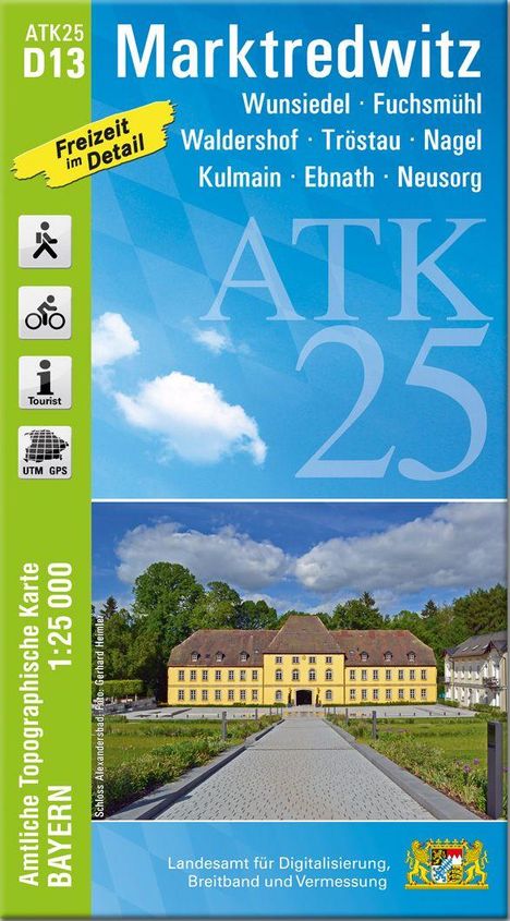 ATK25 D13 Markredwitz, Freizeit im Detail, ATK 25. Schloss, blauer Himmel. Landkarte Bayern, 1:25 000, Logo unten rechts.