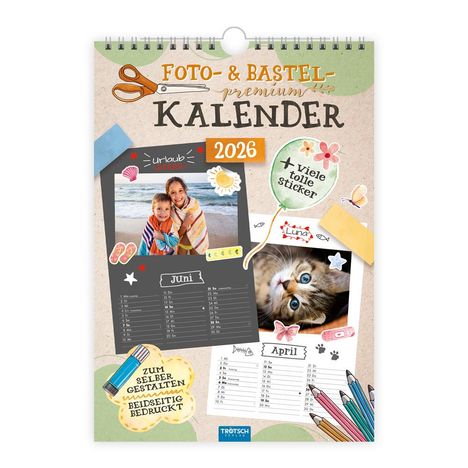 Trötsch Foto- und Bastelkalender Premium A4 2026 mit vielen Stickern, Kalender