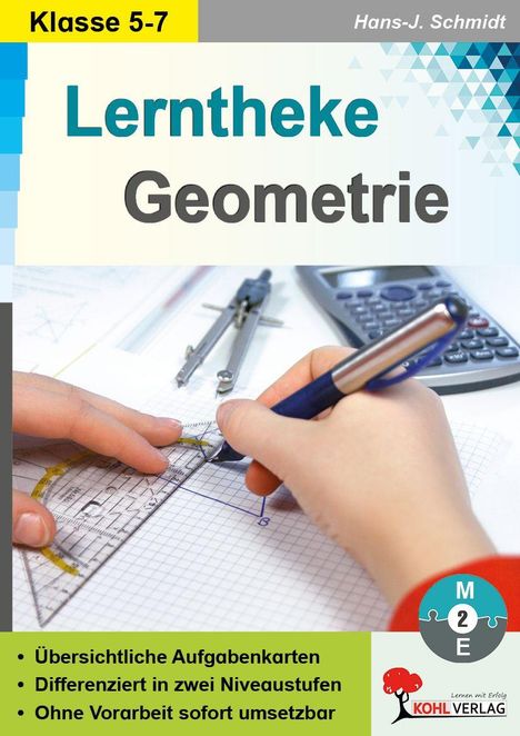 „Lerntheke Geometrie“ für Klasse 5-7, Aufgaben für zwei Niveaus, sofort umsetzbar. Bild von Händen beim Zeichnen.