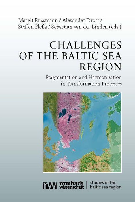 "Challenges of the Baltic Sea Region" oben, darunter eine Landkarte in verschiedenen Farben. Unten das rombach wissenschaft Logo.
