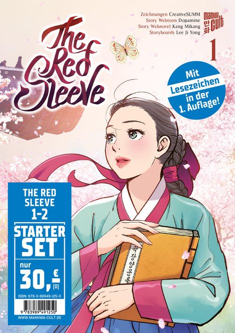 "The Red Sleeve", Zeichnungen, Story Webtoon, Story Webnovel. Illustration: Frau im traditionellen Kleid, Schmetterling.