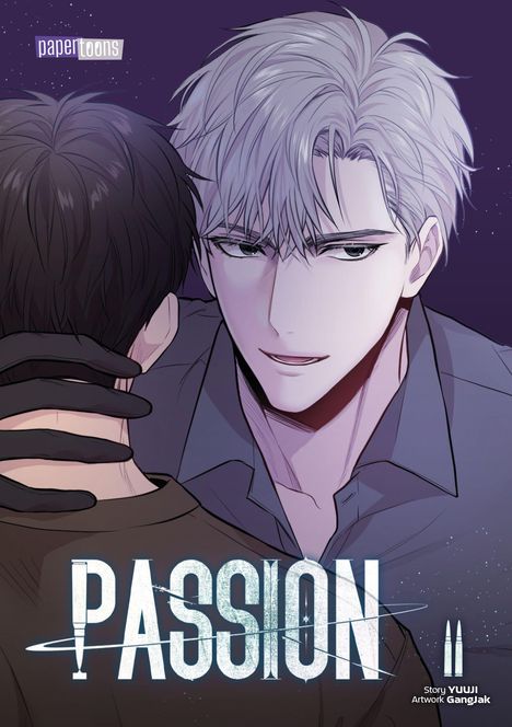Text oben links: "papertoons". Unten: "PASSION", "Story YUUJI", "Artwork Gangjak". Illustration zweier Personen, eine hält die andere.