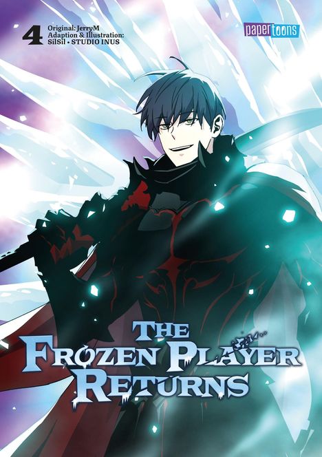 "The Frozen Player Returns". Illustration: ein Mann in dunklen Rüstungen mit blauem Schwert, strahlender Hintergrund.